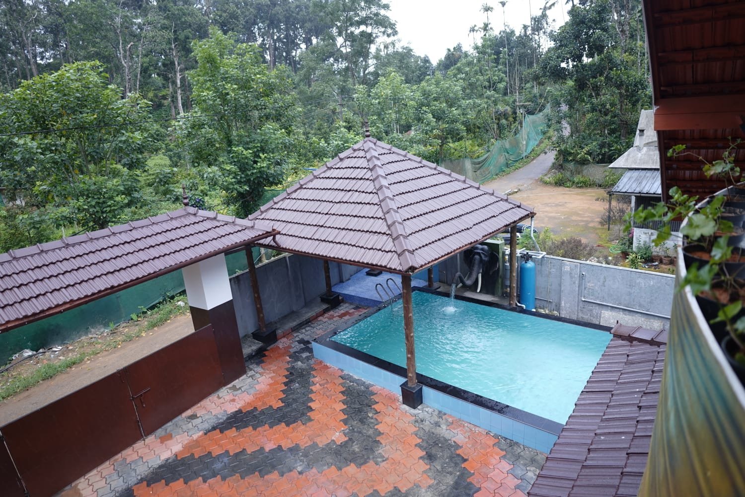 Private pool deck in the evening light